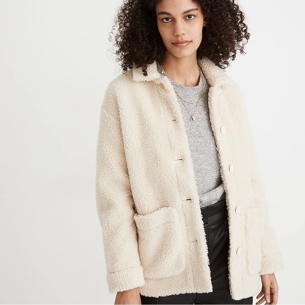 Madewell Sherpa Walton Shirt Jacket in Cream Size XS - Picture 3 of 13